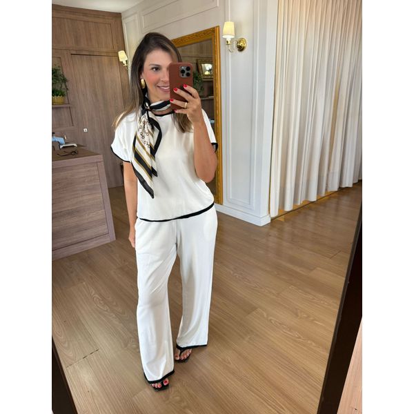 CONJUNTO EM MALHA MOLETINHO CATARINA - BRANCO COM PRETO