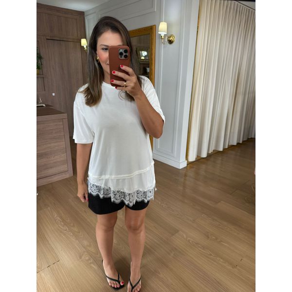 BLUSA BARRA RENDA - BRANCA COM RENDA BRANCA