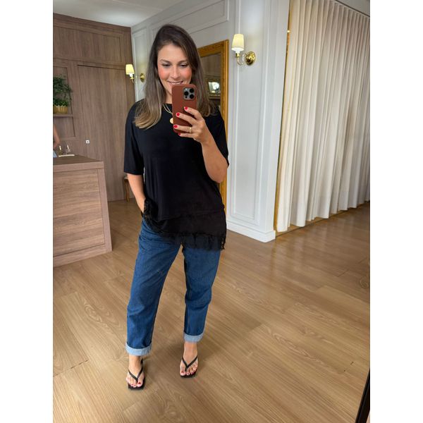 BLUSA BARRA RENDA - PRETA COM RENDA PRETA