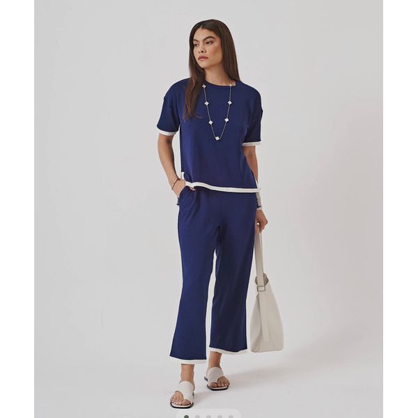 CONJUNTO EM MALHA MOLETINHO CATARINA - MARINHO COM BRANCO