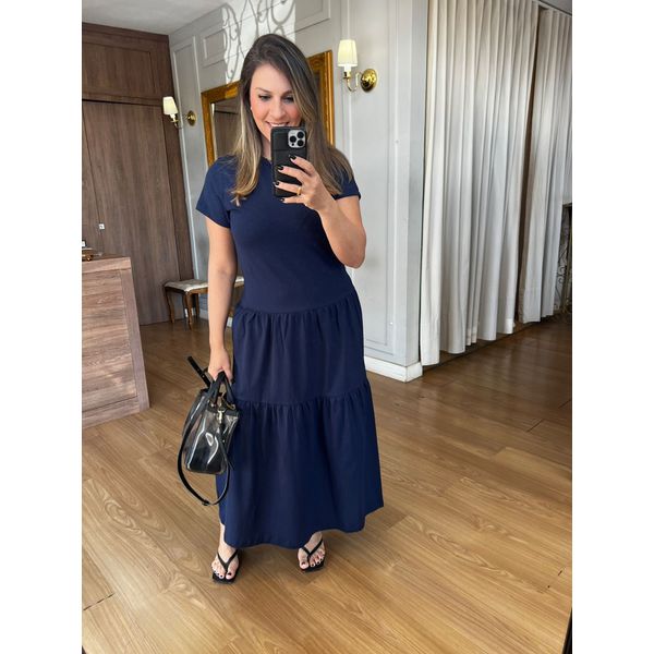 VESTIDO MALHA DE ALGODÃO ZARA - AZUL MARINHO 