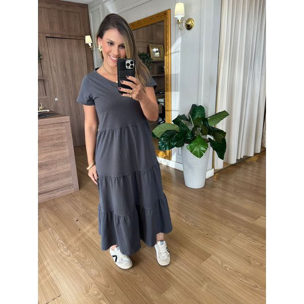 VESTIDO FERNANDA MALHA ALGODÃO - CINZA - Espasso Bela | Moda Feminina