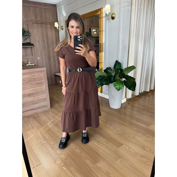 VESTIDO FERNANDA MALHA ALGODÃO - MARROM - Espasso Bela | Moda Feminina
