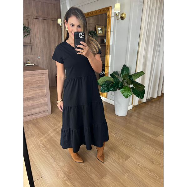 VESTIDO FERNANDA MALHA ALGODÃO - PRETO - Espasso Bela | Moda Feminina