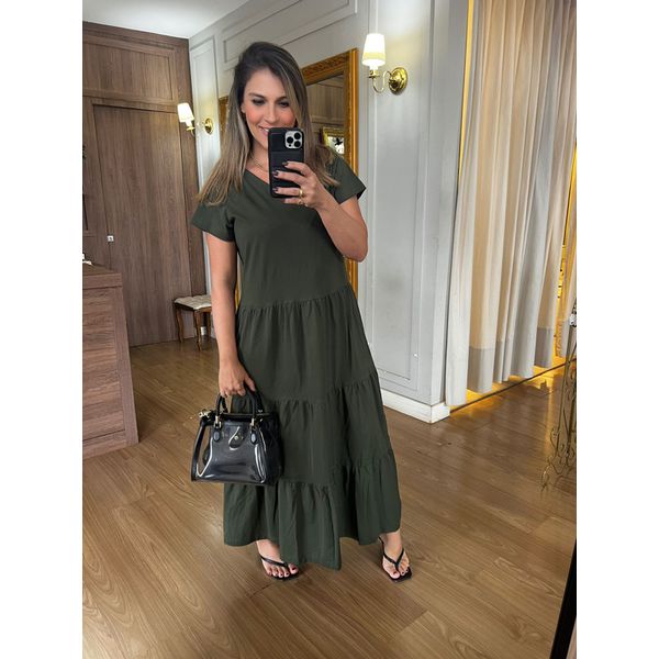 VESTIDO FERNANDA MALHA ALGODÃO - VERDE MILITAR - Espasso Bela | Moda Feminina