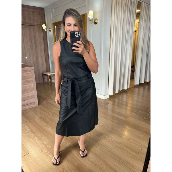 CONJUNTO REGATA E SAIA COURO ECO - PRETO - Espasso Bela | Moda Feminina