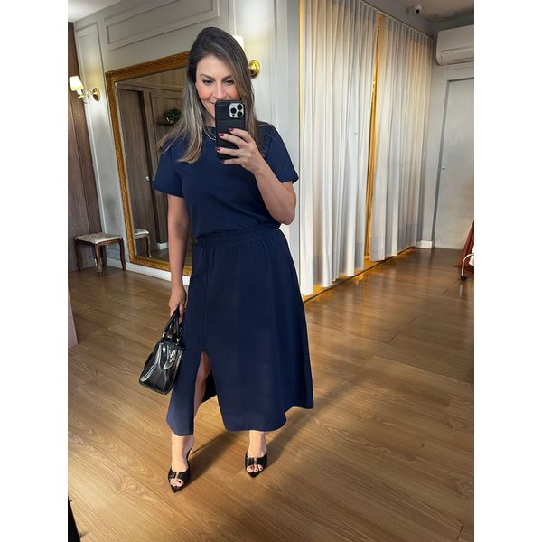 CONJUNTO EM MALHA DE ALGODÃO LUANA - AZUL MARINHO - Espasso Bela | Moda Feminina
