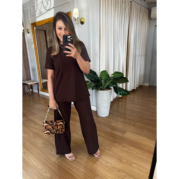 CONJUNTO EM MALHA MOLETINHO - SOFI - MARROM - Espasso Bela | Moda Feminina