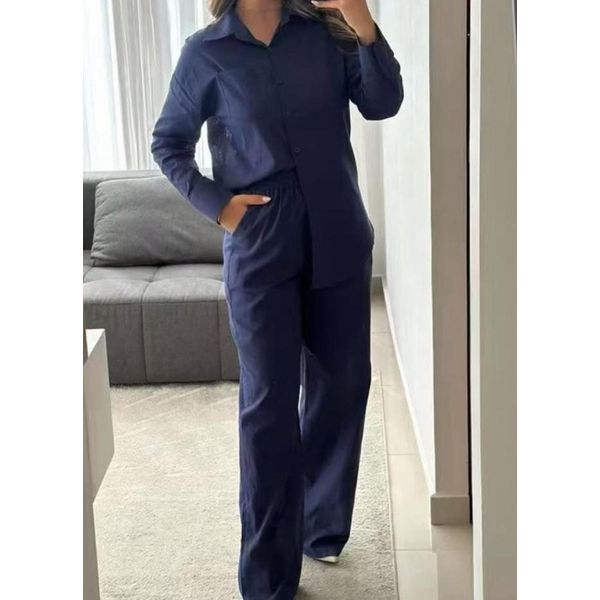 CONJUNTO CALÇA E CAMISA 100% ALGODÃO EVA - AZUL MA... - Espasso Bela | Moda Feminina
