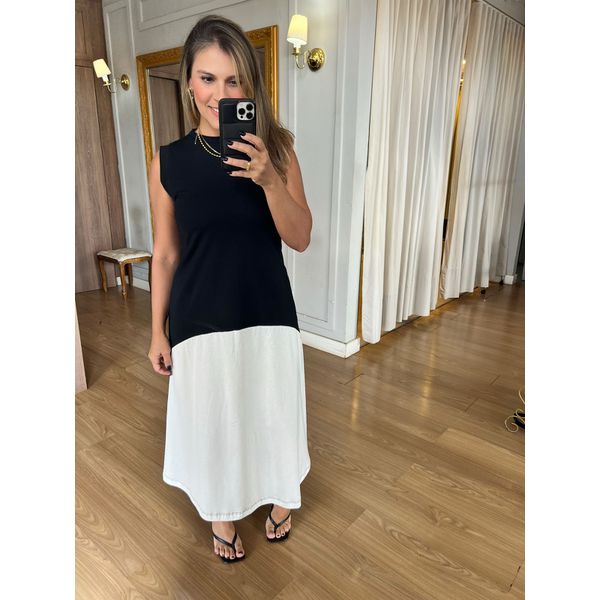 VESTIDO ANA - PRETO/OFF - Espasso Bela | Moda Feminina