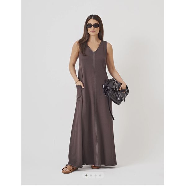 VESTIDO FRIDA EM MOLETINHO COM PRESPONTO - MARROM