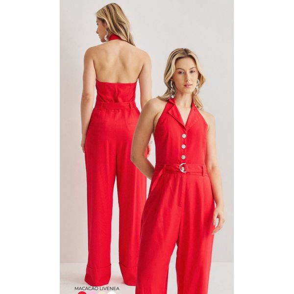 MACACÃO LINHO COM BOTÕES - VERMELHO