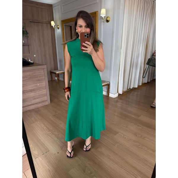VESTIDO MALHA DE ALGODÃO DÉBORA - VERDE BANDEIRA