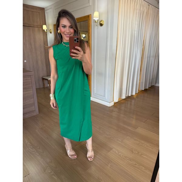 VESTIDO MALHA DE ALGODÃO DRAPEADO- VERDE BANDEIRA