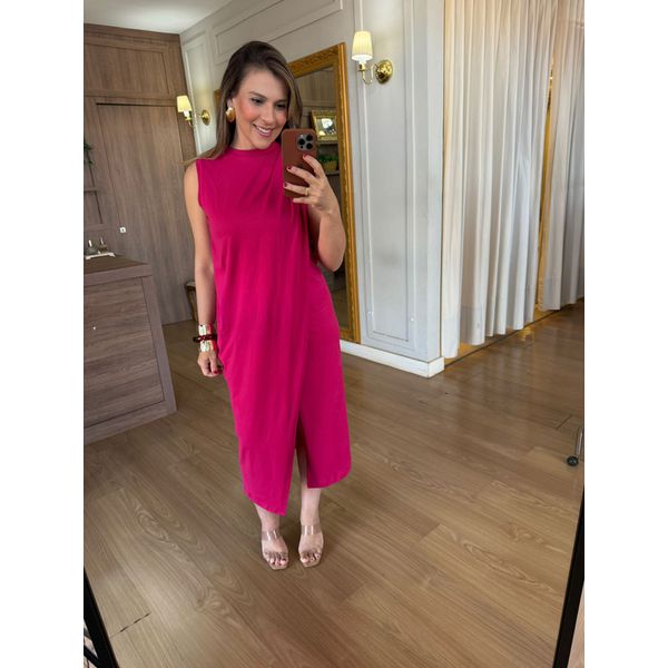 VESTIDO MALHA DE ALGODÃO DRAPEADO- PINK