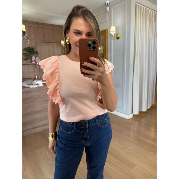 BLUSA MALHA DE ALGODÃO BABADOS - ROSA