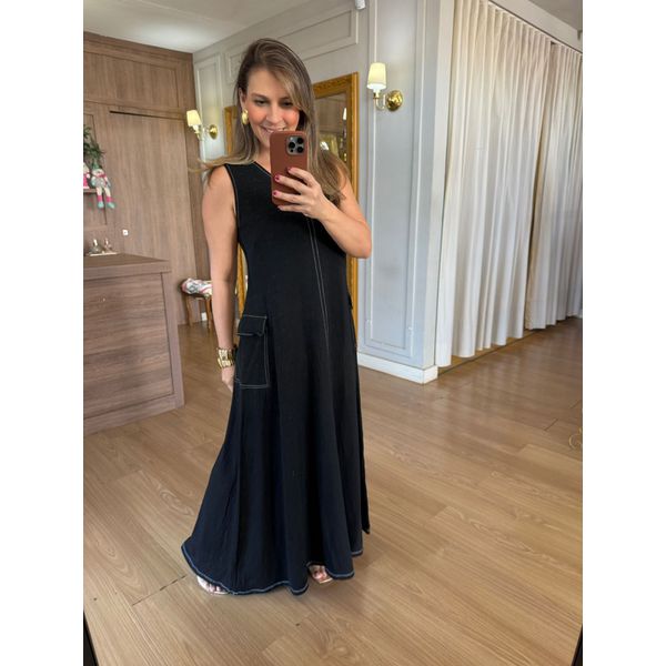 VESTIDO FRIDA EM MOLETINHO COM PRESPONTO - PRETO