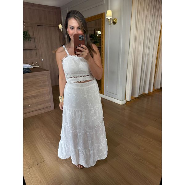 CONJUNTO FOLHAGEM 100% ALGODÃO SAIA E CROPPED - OFF