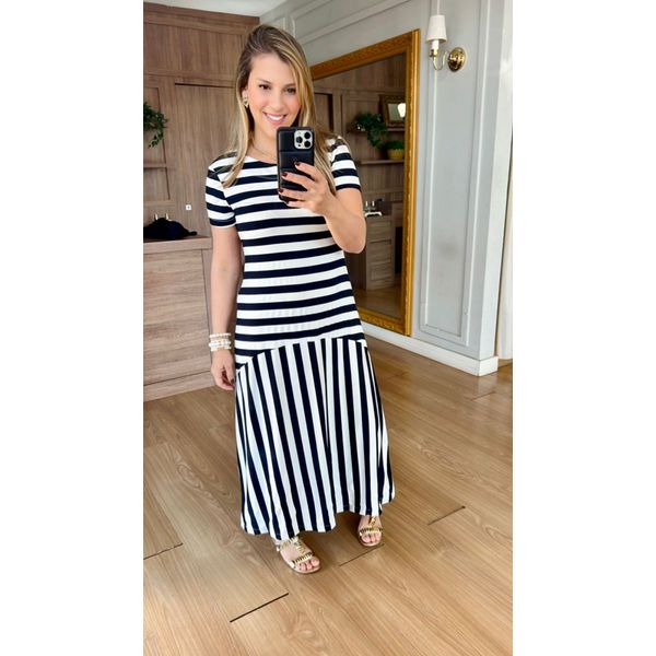 VESTIDO STRIPE - PRETO E BRANCO - Espasso Bela | Moda Feminina