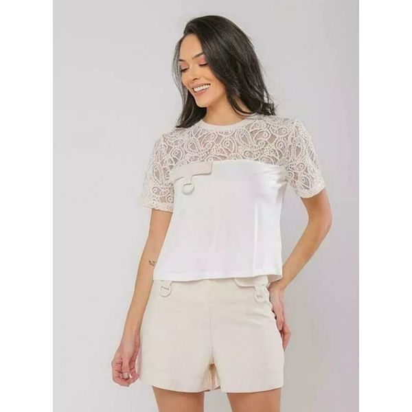 SHORTS ALFAIATARIA COM ARGOLA LINHO - CREME - Espasso Bela | Moda Feminina