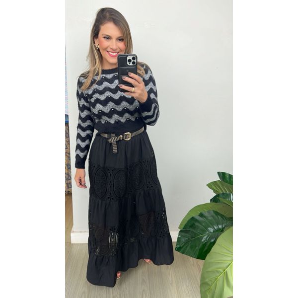 TRICOT STRASS - PRETO E CHUMBO - Espasso Bela | Moda Feminina