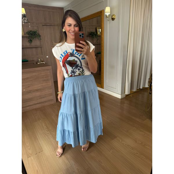 BLUSA MANGA JAPONESA 100% ALGODÃO - OFF COM SILK ARARA COM AZUL