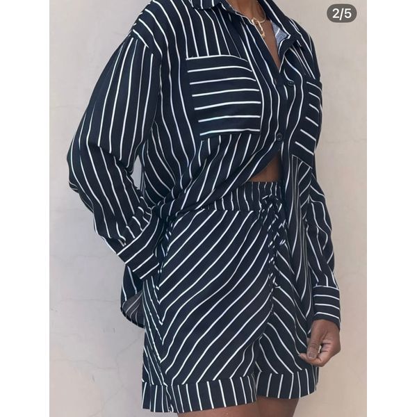 CONJUNTO 100% ALGODÃO LISTRADO - PRETO E OFF