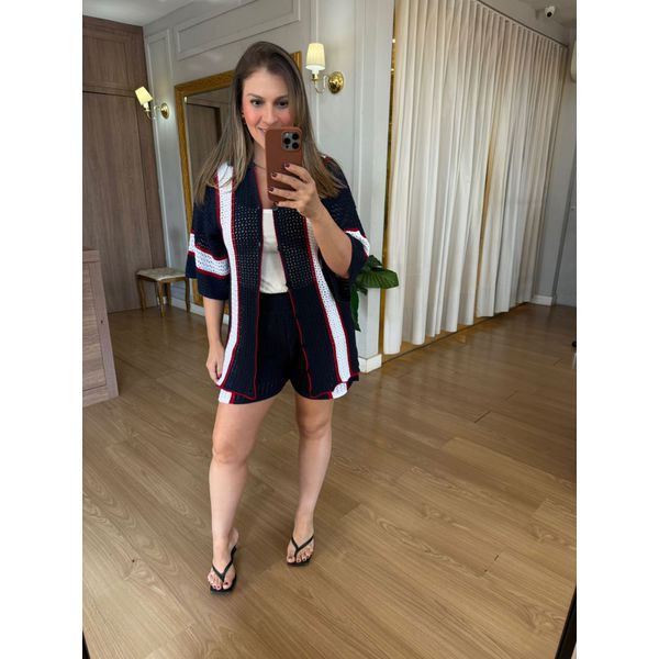 CONJUNTO EM TRICO VERÃO - MARINHO COM LISTRA OFF