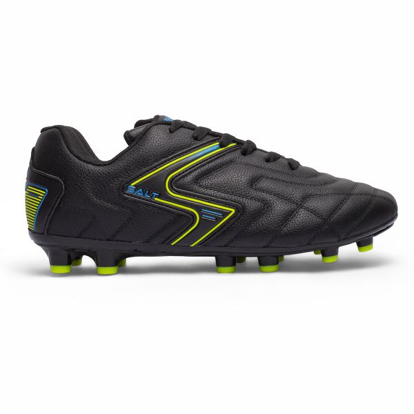 Chuteira Salt Couro Legitimo Trave Campo Adulto - Preto/Amarelo/Azul