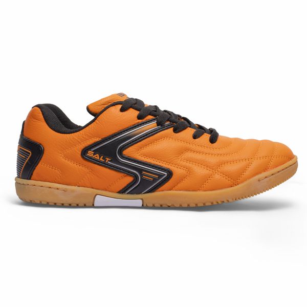 Chuteira Futsal Salt de Couro Solado Costurado - Laranja/Preto