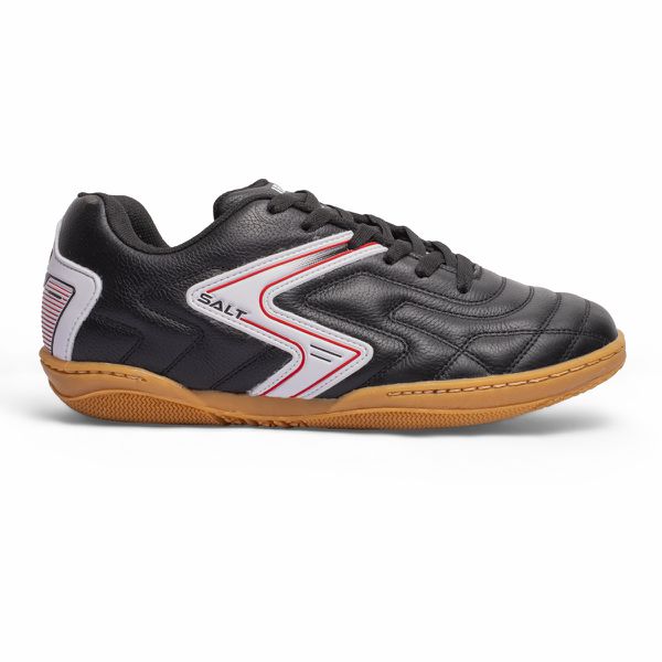 Chuteira Futsal Salt de Couro Solado Costurado - Preto/branco/Vermelho
