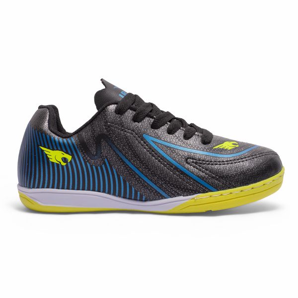 Chuteira Vitaly Futsal Infantil - Preto/Azul/Amarelo