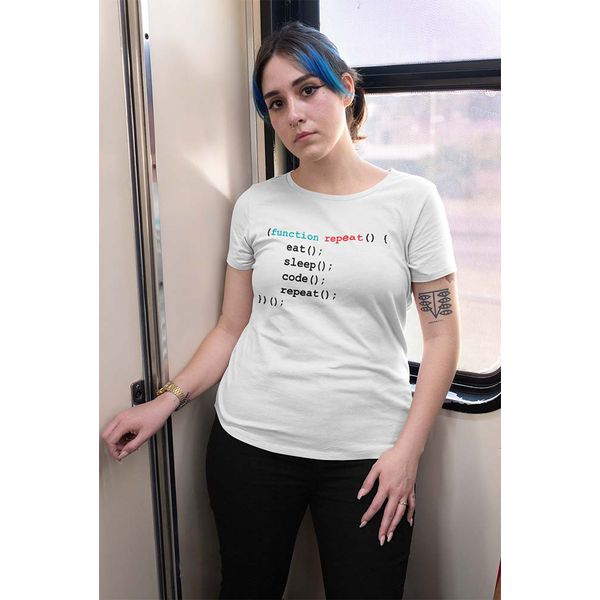 T-shirts Feminina Camiseta Baby Look Frase Repeat Function