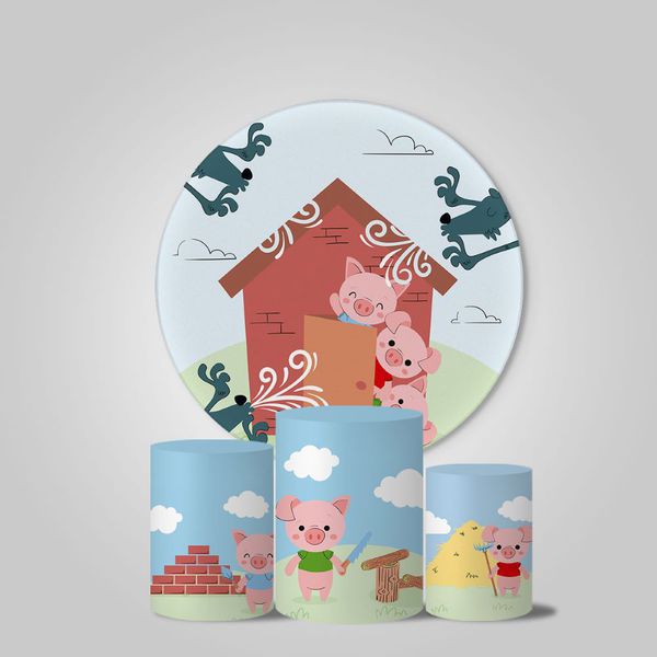 Trio Capas Cilindros + Painel Tema 3 Porquinhos Veste Fácil