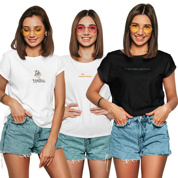 Kit 3 Camisetas T-shirts Feminina Baby Look MOD21