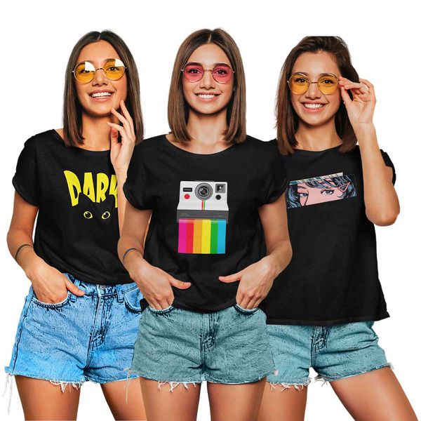 Kit 3 Camisetas T-shirts Feminina Baby Look