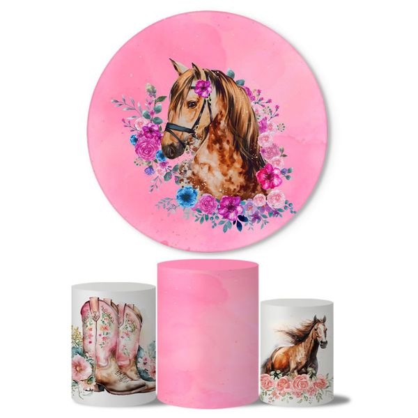 Kit Painel Cilindro Tema Cavalo Floral 2