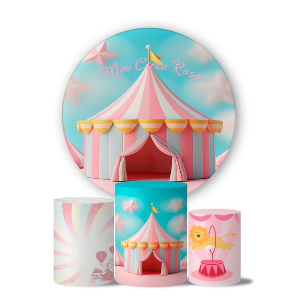 Kit Painel Cilindro Tema Circo Novo Rosa