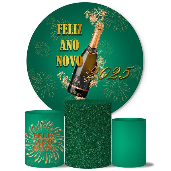 Trio Capas Cilindros + Painel Tema Feliz Ano Novo 7 Veste Fácil