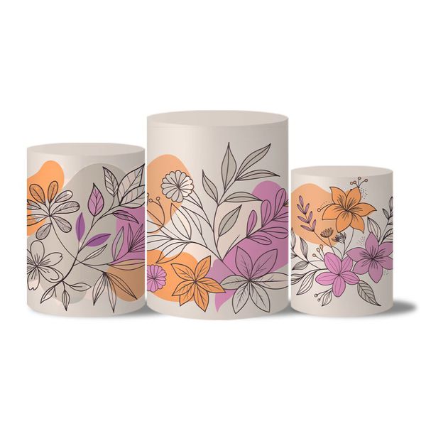 Trio Capas Cilindro Tema Floral Abstrato