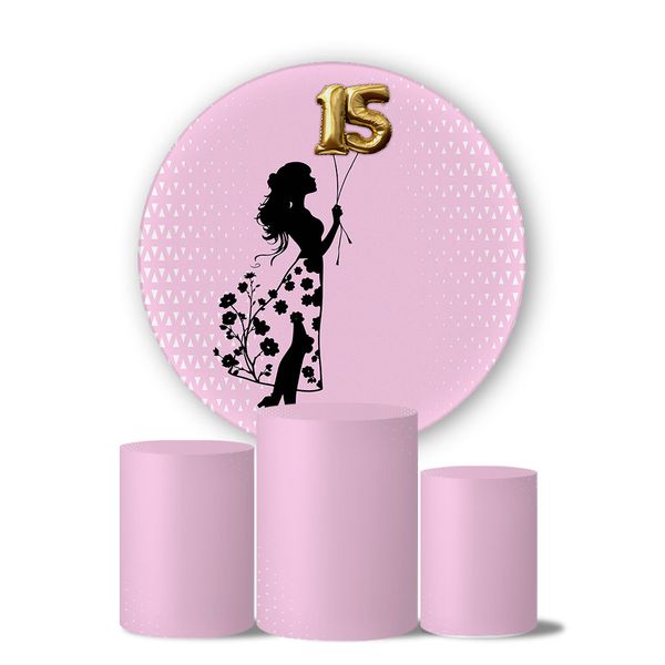 Trio Capas Cilindros + Painel Veste Fácil 15 Anos Balões