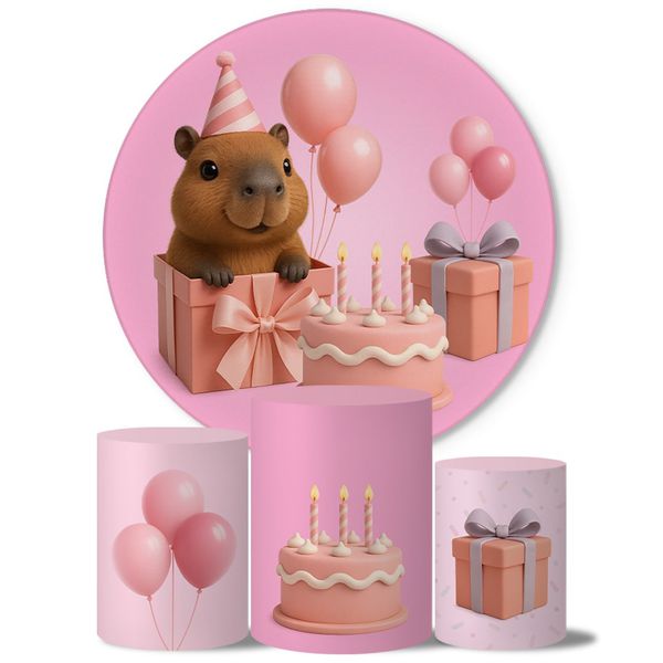 Trio Capas Cilindros + Painel Veste Fácil Capivara Aniversário