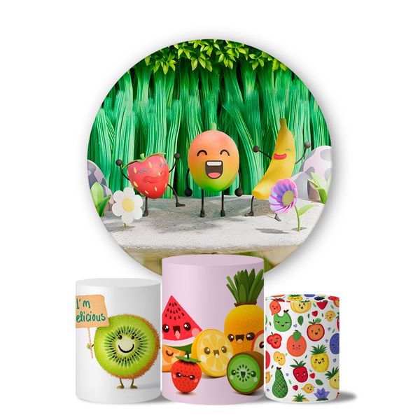 Trio Capas Cilindros + Painel Tema Frutinhas Infantis