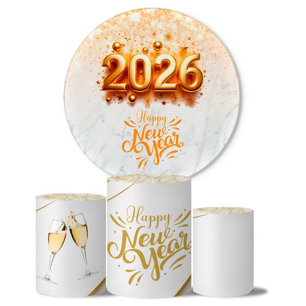 Trio Capas Cilindros + Painel Tema Feliz Ano Novo 6 Veste Fácil