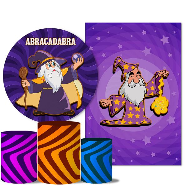 Kit Casado Veste Fácil Trio de Capas Cilindros + Painel Redondo + Painel Retangular Tema Abracadabra