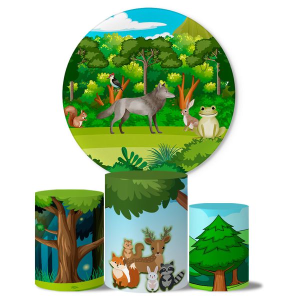 Trio de Capas Cilindros + Painel Veste Fácil Tema Bichinhos da Floresta