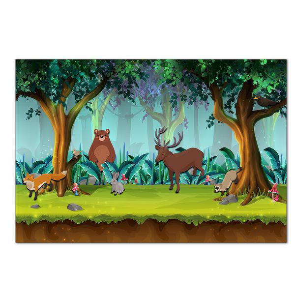 Painel Retangular Horizontal 2,20x1,50 Tema Bichinhos da Floresta