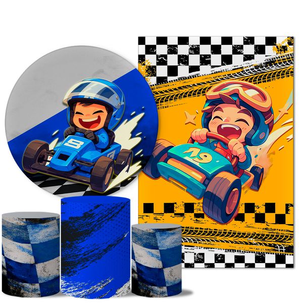 Kit Casado Veste Fácil Trio de Capas Cilindros + Painel Redondo + Painel Retangular Tema Carro de Corrida 3