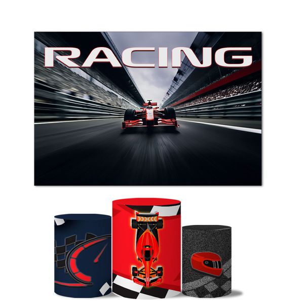 Trio de Capas Cilindros Veste Fácil + Painel Retangular Horizontal Tema Carro de Corrida