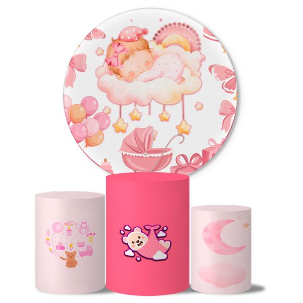 Trio de Capas Cilindros + Painel Veste Fácil Tema Chá de Bebê Menina